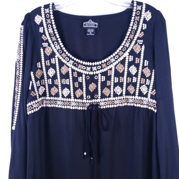 ANGIE Boho Embroidered Tassel Ruffles Dress Black - Picture 2 of 8